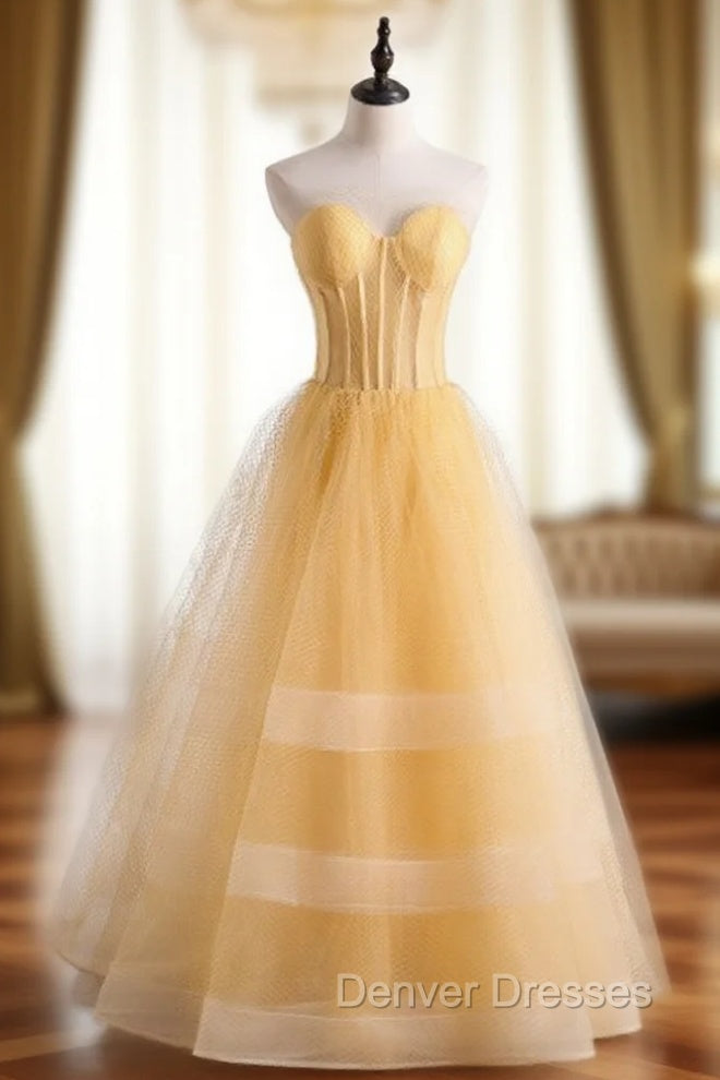 A-Line Yellow Tulle Sweetheart Prom Dress Main image