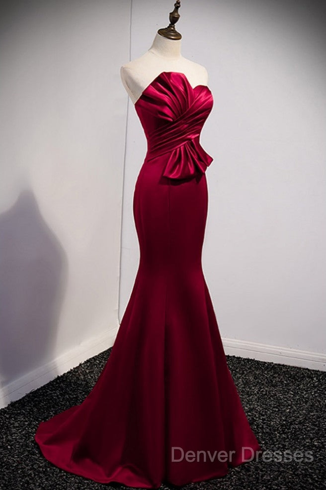 A Noble And Minimalist Wine Red Sleeveless Off Shoulder Ball Dress With Wine Red Strapless Backless Straps And Ground Length Fishtail Evening Dress Secondary image