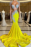 Yellow Scoop Prom Dress with Beadings and Tassels - Mermaid Long