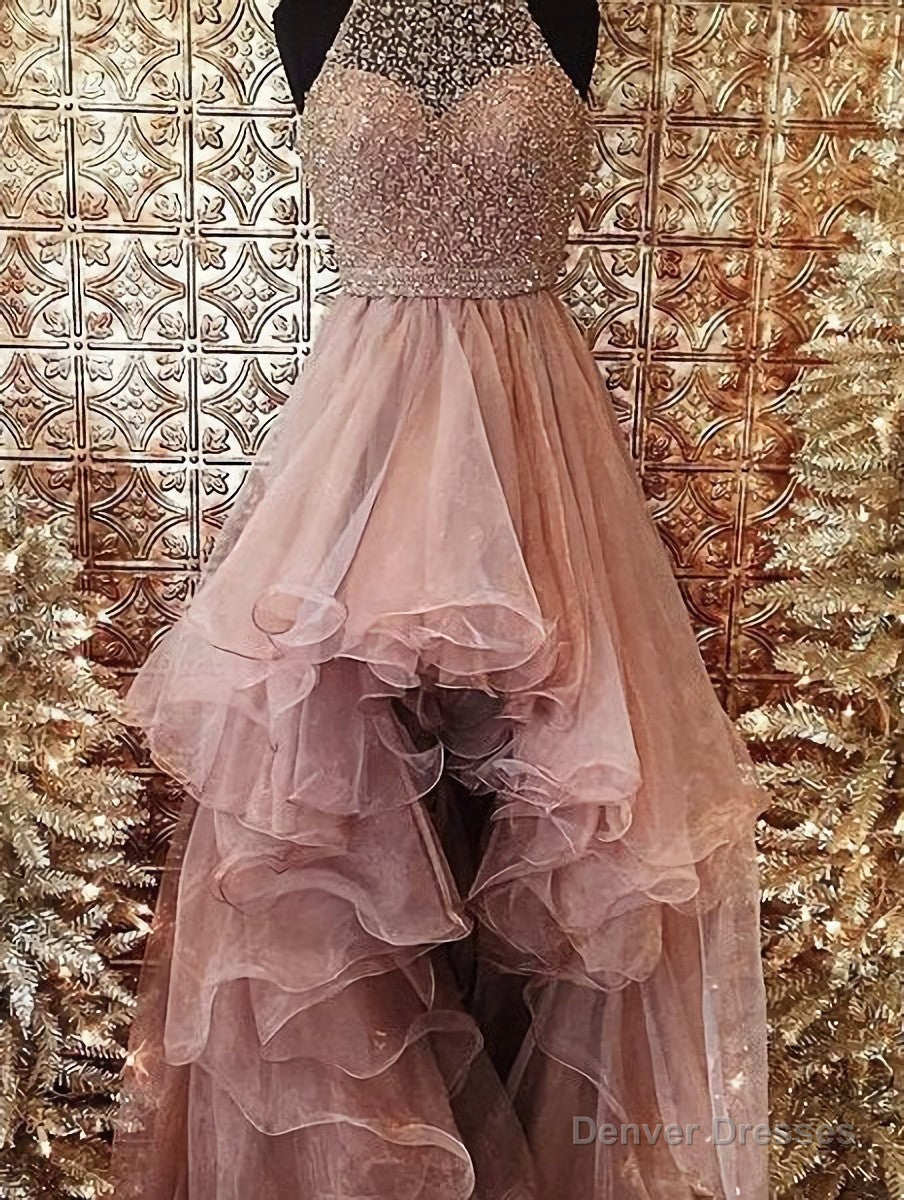 2025 Glamorous Pink Beading Layers Asymmetrical Tulle Prom Dresses Main image