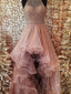 2025 Glamorous Pink Beading Layers Asymmetrical Tulle Prom Dresses