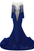 Deep V-neck Shiny Black Prom Dresses Long sleeves Mermaid Evening Party Dresses