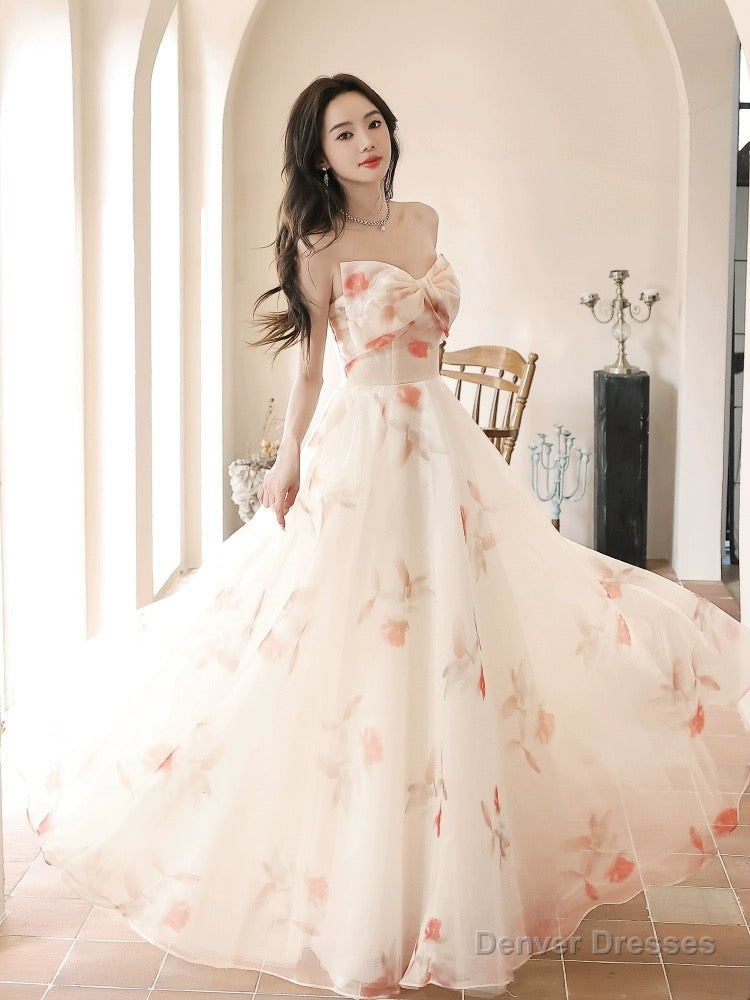 A_line Sweetheart Neck Champagne Long Prom Dress, Champagne Long Formal Dress Secondary image