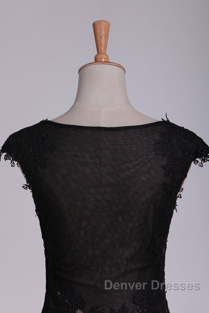 Black Off The Shoulder Sheath Prom Dress Lace&Tulle Floor Length With Applique & Slit