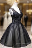 Adorable Black V-neckline Lace and Tulle Party Dress, Short Prom Dress
