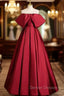 Adorable Burgundy Satin Off the Shoulder Prom Dress