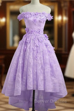 Adorable Lace Light Purple High Low Homecoming Dress, Cute Sweetheart Prom Dress