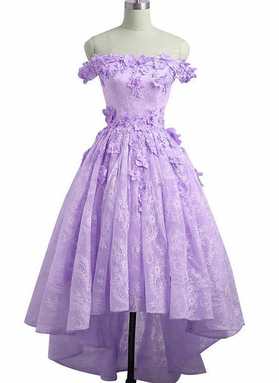 Adorable Lace Light Purple High Low Homecoming Dress, Cute Sweetheart Prom Dress Main image