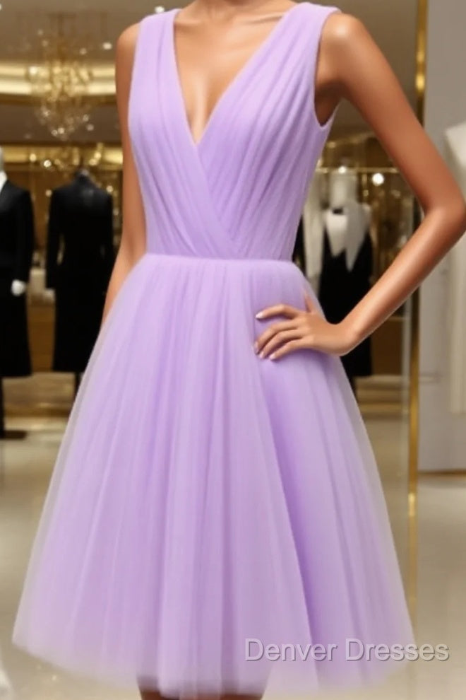 Adorable Lavender V-Neckline Short Tulle Party Homecoming Dress Main image