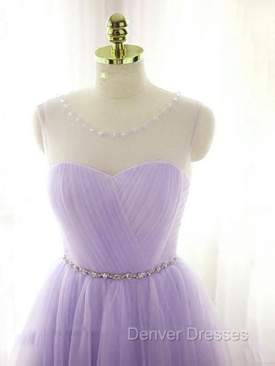 Adorable Light Purple Round Neckline Beaded Short Prom Dress, Cute Homecoming Dress