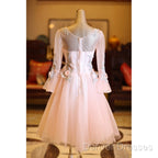 Adorable Pink Tulle Knee Length Long Sleeves Party Dress, Pink Homecoming Dress