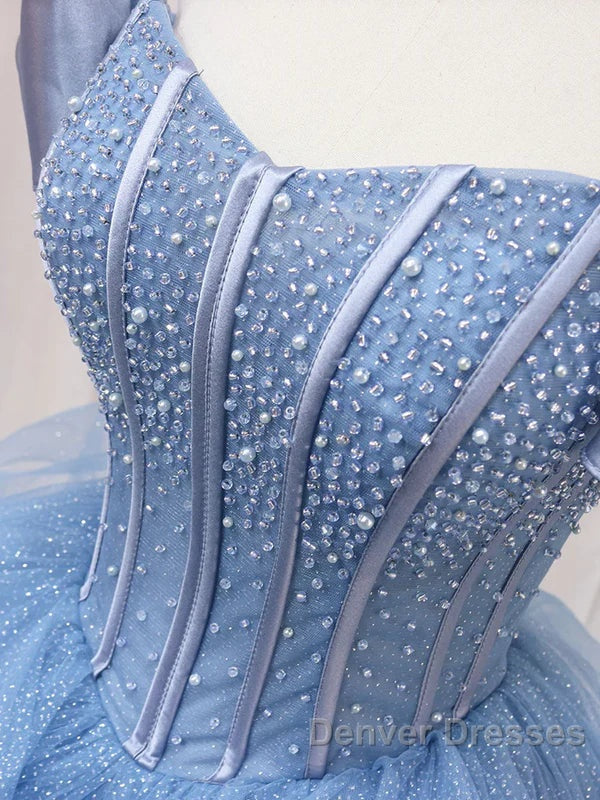 Adult Dress A-Line Blue Sheer Long Ball Dress Blue Sweet Dress Off Shoulder Prom Dress