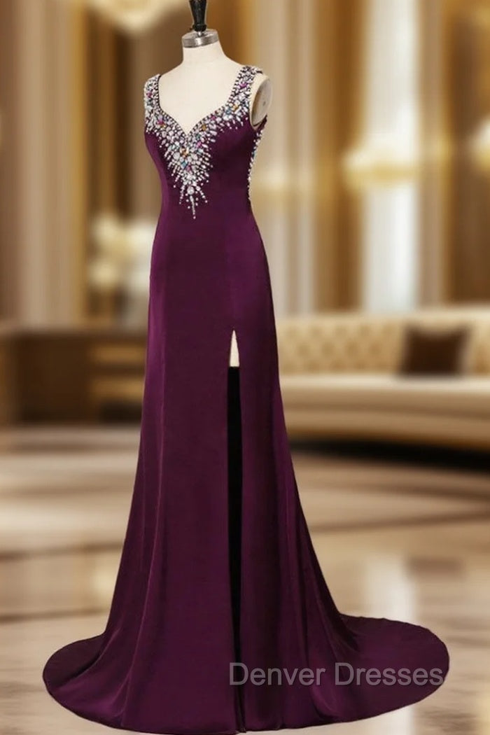 Advanced Sexy Backless Crop Top Rhinestone Long Purple Prom Dress Main image