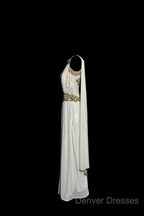 Aesthetic A Line Square Neckline White Chiffon Prom Dress Ruffle Long Party Dress