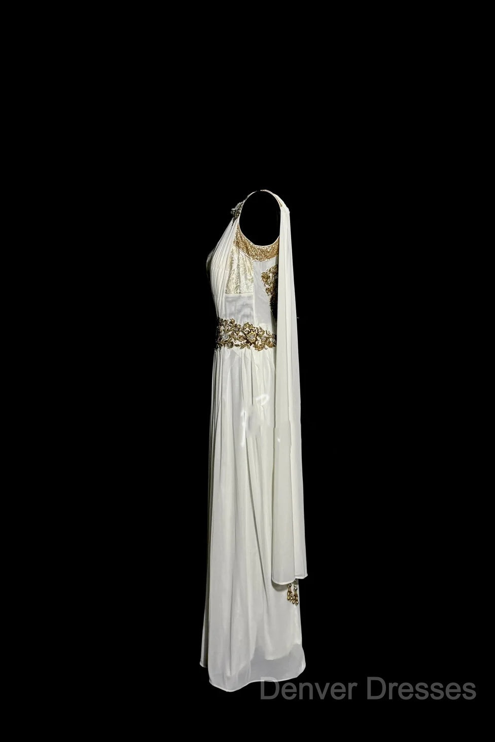 Aesthetic A Line Square Neckline White Chiffon Prom Dress Ruffle Long Party Dress