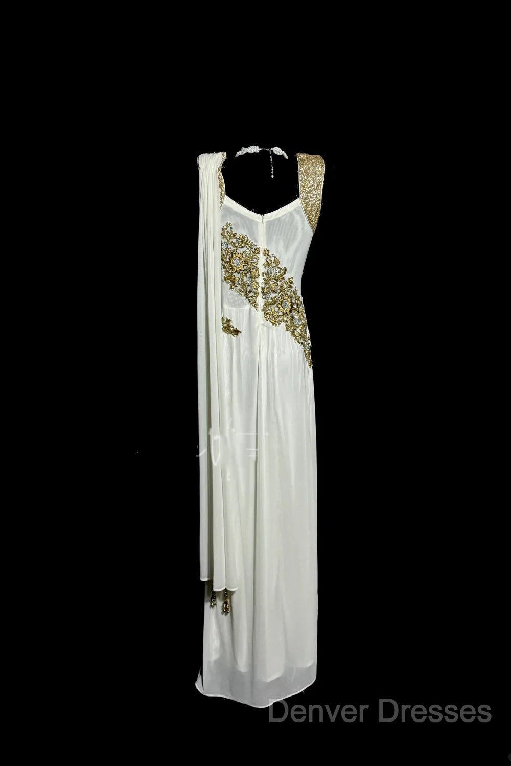 Aesthetic A Line Square Neckline White Chiffon Prom Dress Ruffle Long Party Dress