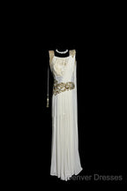 Aesthetic A Line Square Neckline White Chiffon Prom Dress Ruffle Long Party Dress