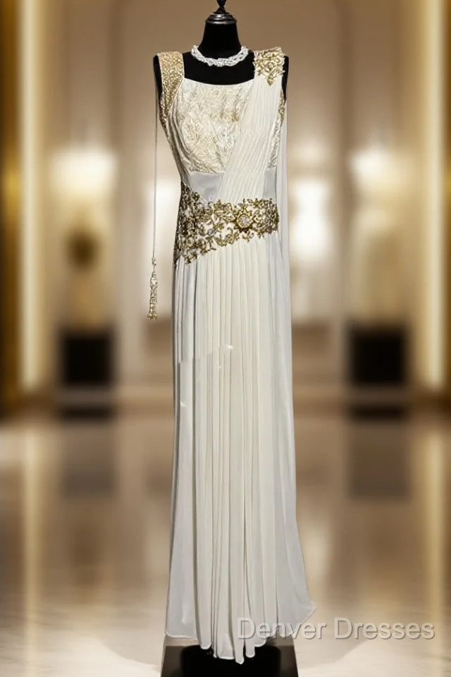 Aesthetic A Line Square Neckline White Chiffon Prom Dress Ruffle Long Party Dress Main image