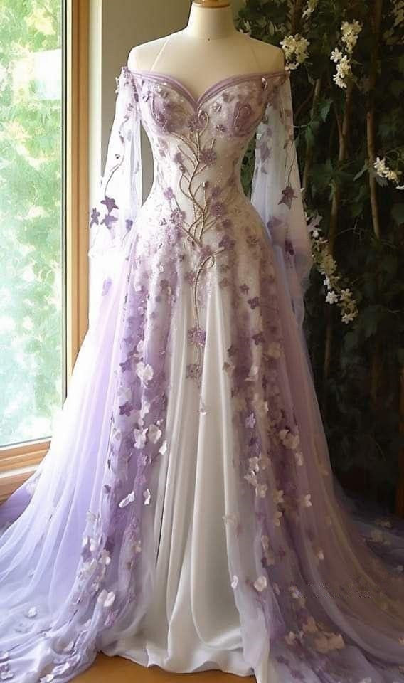 Aesthetic Ball Gown Off The Shoulder Tulle Lilac Party Dress Long Prom Dress Evening Dress Main image