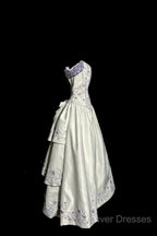 Aesthetic Ball Gown Off The Shoulder White Prom Dress Ruffle Long Party Dress