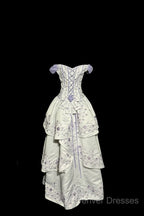 Aesthetic Ball Gown Off The Shoulder White Prom Dress Ruffle Long Party Dress