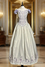 Aesthetic Ball Gown Off The Shoulder White Prom Dress Ruffle Long Party Dress