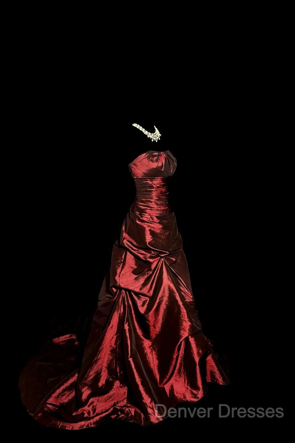 Aesthetic Ball Gown Strapless Burgundy Taffeta Prom Dress Ruffle Long Party Dress Secondary image