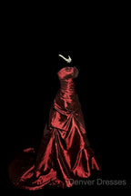 Aesthetic Ball Gown Strapless Burgundy Taffeta Prom Dress Ruffle Long Party Dress