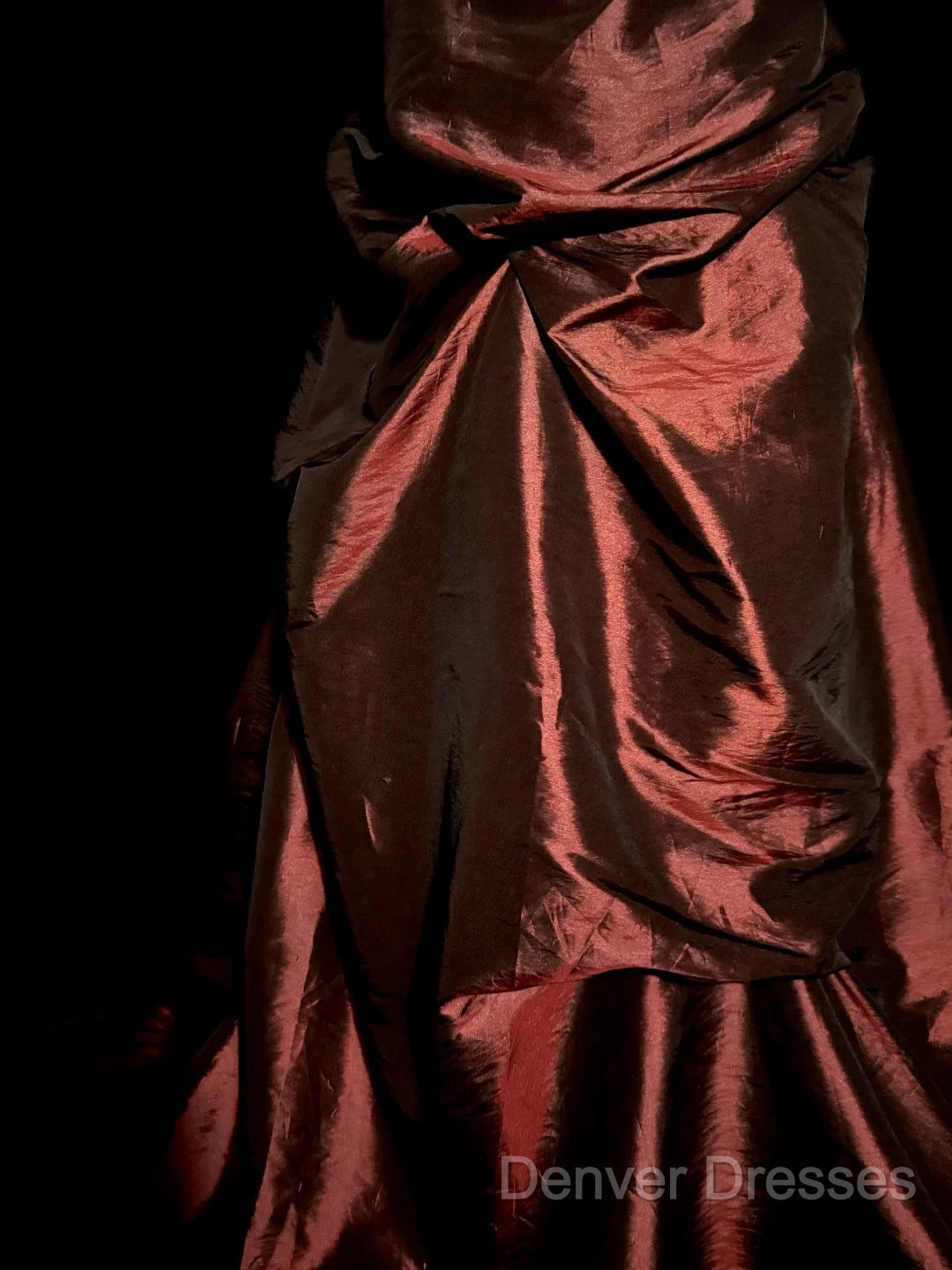 Aesthetic Ball Gown Strapless Burgundy Taffeta Prom Dress Ruffle Long Party Dress