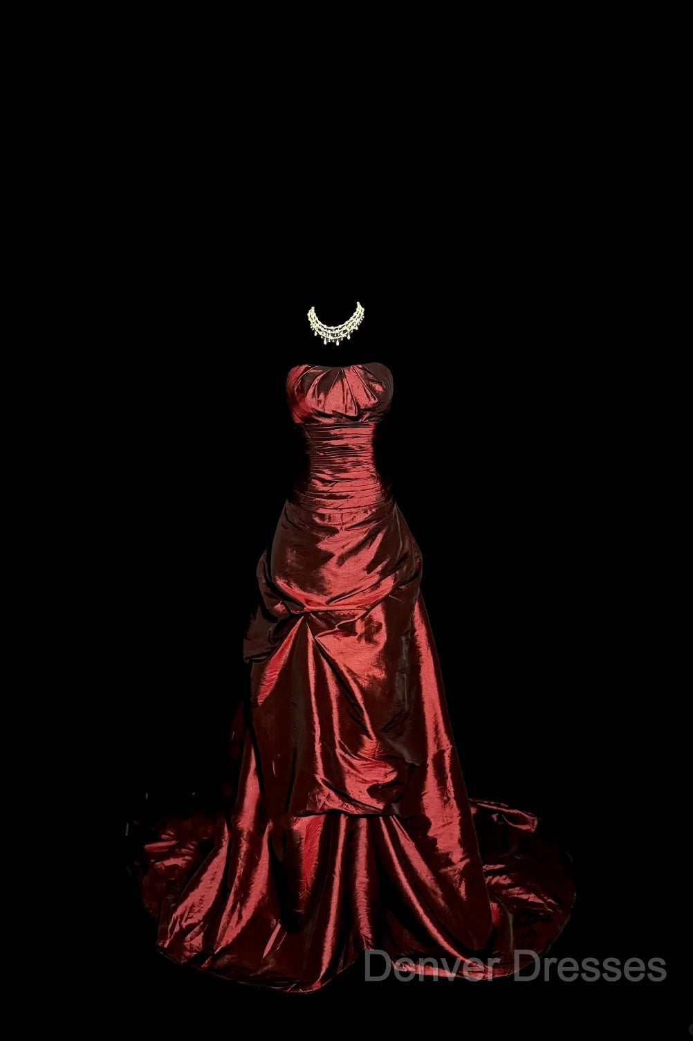 Aesthetic Ball Gown Strapless Burgundy Taffeta Prom Dress Ruffle Long Party Dress