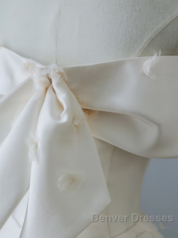 Aesthetic Ball Gown Strapless Ivory Satin Long Wedding Dress Brides Dress