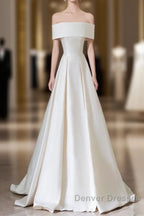 Aesthetic Ball Gown Strapless Ivory Satin Long Wedding Dress Brides Dress