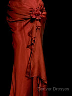 Aesthetic Mermaid Halter Neckline Red Satin Prom Dress Ruffle Long Party Dress