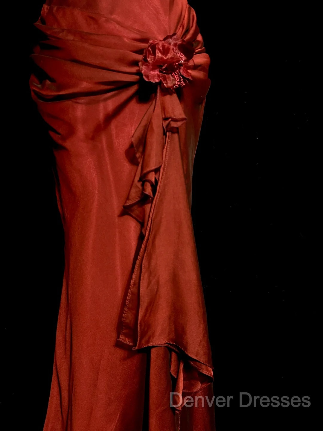 Aesthetic Mermaid Halter Neckline Red Satin Prom Dress Ruffle Long Party Dress