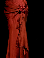 Aesthetic Mermaid Halter Neckline Red Satin Prom Dress Ruffle Long Party Dress
