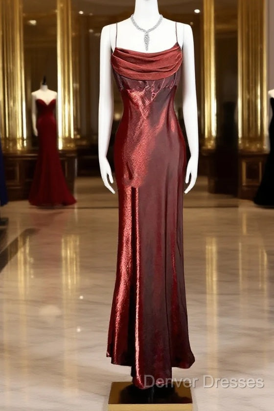Aesthetic Mermaid Spaghetti Straps Burgundy Prom Dress Ruffle Long Party Dress Main image