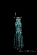 Aesthetic Mermaid Spaghetti Straps Green Prom Dress Long Party Dress