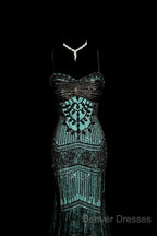 Aesthetic Mermaid Spaghetti Straps Green Prom Dress Long Party Dress
