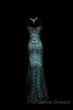 Aesthetic Mermaid Spaghetti Straps Green Prom Dress Long Party Dress