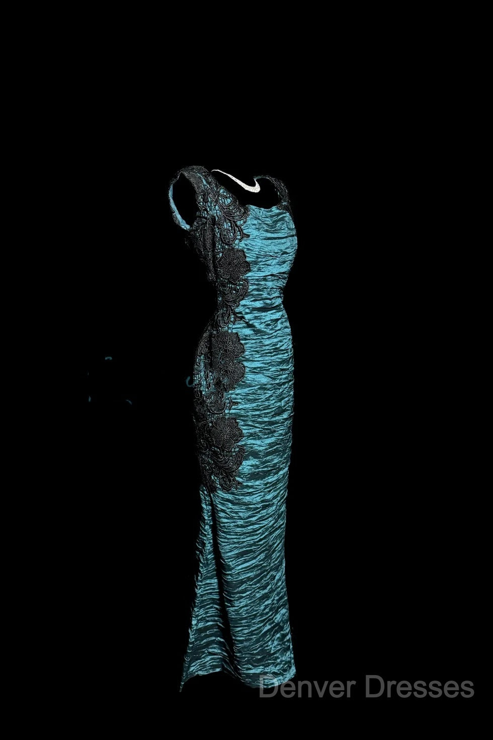 Aesthetic Mermaid Square Neckline Blue Taffeta Prom Dress Ruffle Long Party Dress