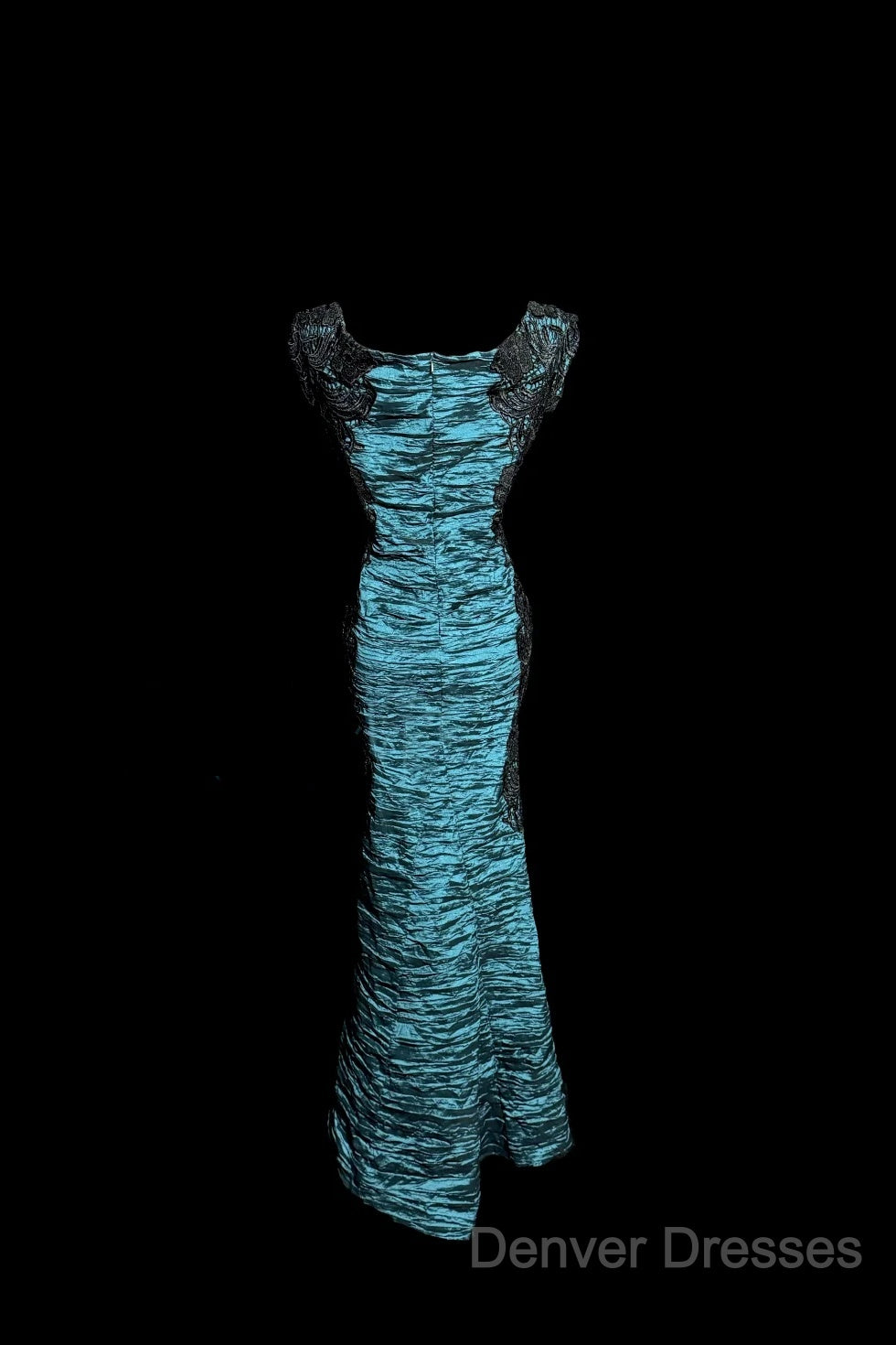 Aesthetic Mermaid Square Neckline Blue Taffeta Prom Dress Ruffle Long Party Dress