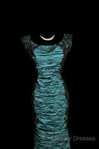 Aesthetic Mermaid Square Neckline Blue Taffeta Prom Dress Ruffle Long Party Dress