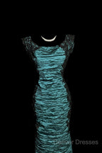 Aesthetic Mermaid Square Neckline Blue Taffeta Prom Dress Ruffle Long Party Dress