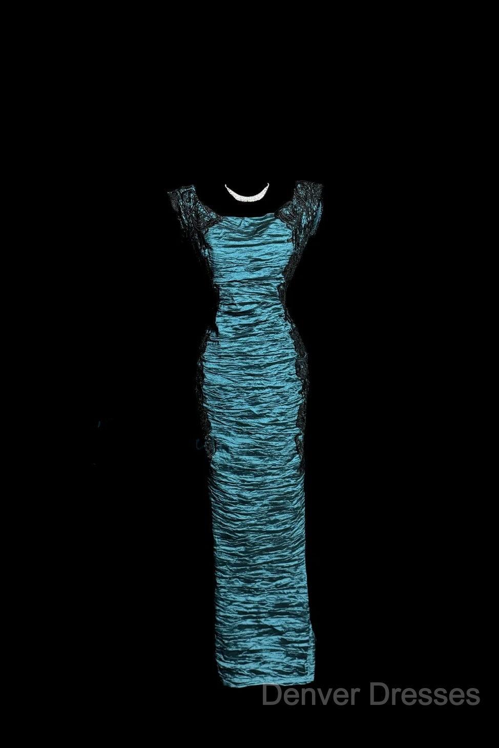 Aesthetic Mermaid Square Neckline Blue Taffeta Prom Dress Ruffle Long Party Dress