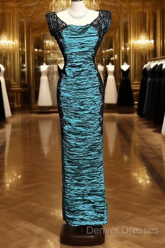 Aesthetic Mermaid Square Neckline Blue Taffeta Prom Dress Ruffle Long Party Dress