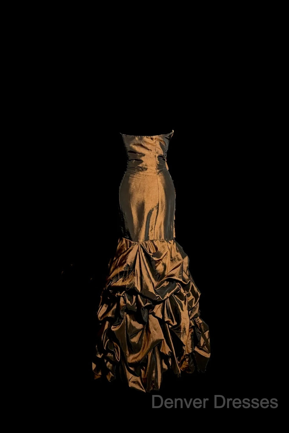 Aesthetic Mermaid Strapless Neckline Brown Taffeta Prom Dress Ruffle Long Party Dress