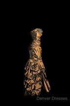 Aesthetic Mermaid Strapless Neckline Brown Taffeta Prom Dress Ruffle Long Party Dress