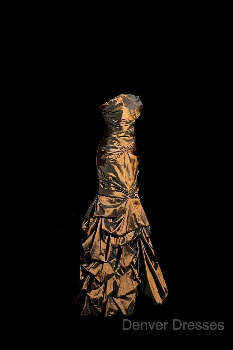 Aesthetic Mermaid Strapless Neckline Brown Taffeta Prom Dress Ruffle Long Party Dress