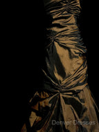 Aesthetic Mermaid Strapless Neckline Brown Taffeta Prom Dress Ruffle Long Party Dress