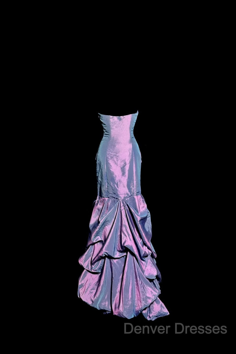 Aesthetic Mermaid Strapless Neckline Grape Taffeta Prom Dress Ruffle Long Party Dress